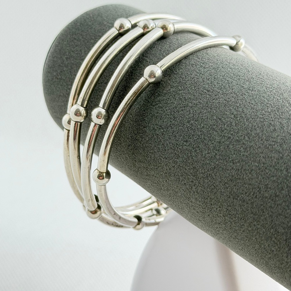 Vintage Italian Silver Stretch Noodle Tube Bracelets Set 4 - 31g